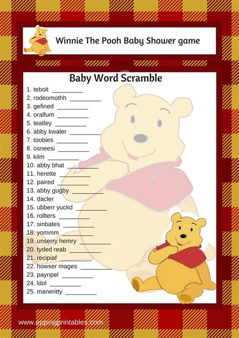Winnie The Pooh Baby Shower Games Free Printables